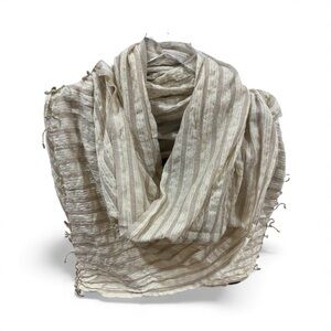 J. Crew Beige and Gold Shimmery Striped Scarf